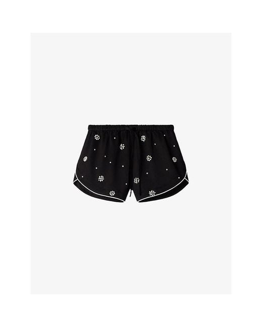 Sandro Black Elasticated-Waist Beaded Woven Shorts