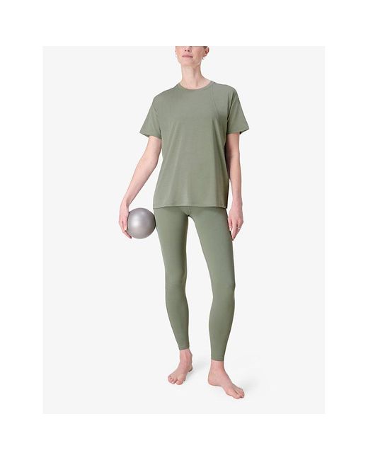 Sweaty Betty Green Soft Flow Studio Wrap-Back Stretch-Jersey T-Shirt