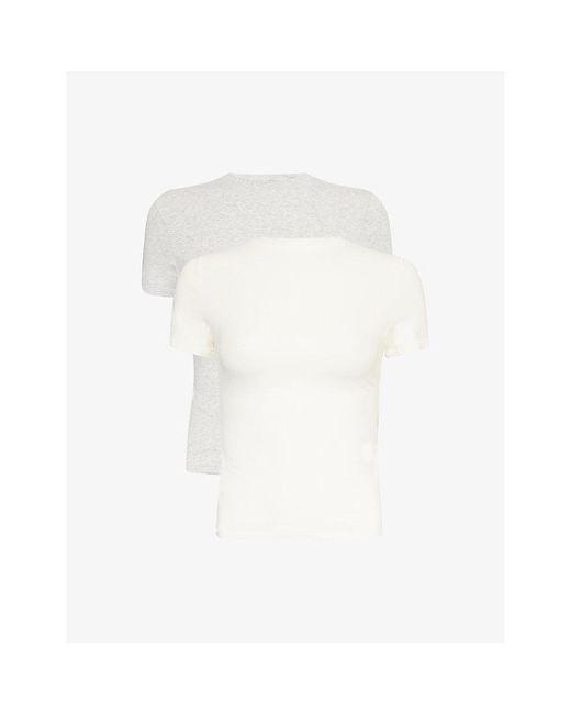 Skims White Round-Neck Pack-Of-Two Stretch-Cotton T-Shirt
