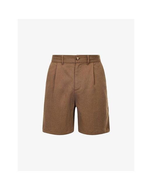 Raith Brown Caio Twill Pleated Woven Shorts for men