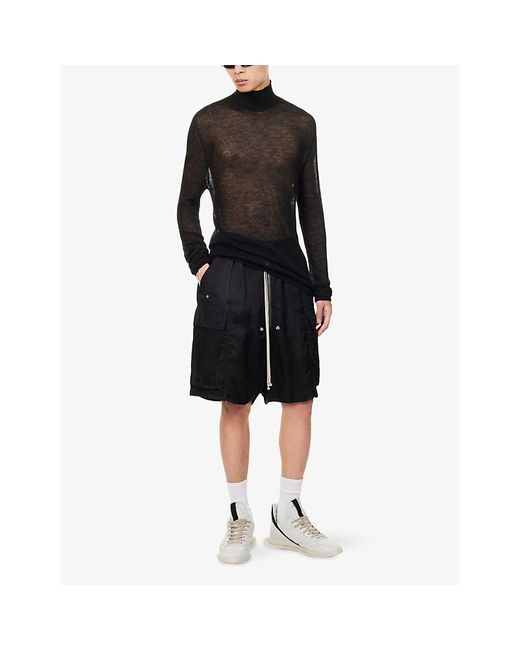 Rick Owens Black Cargobela Satin Shorts for men