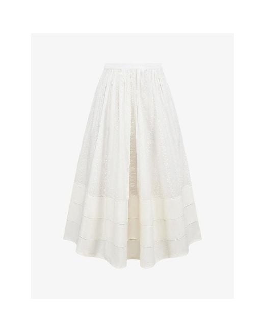 House Of Cb White Augustine Embroidered Cotton Midi Skirt