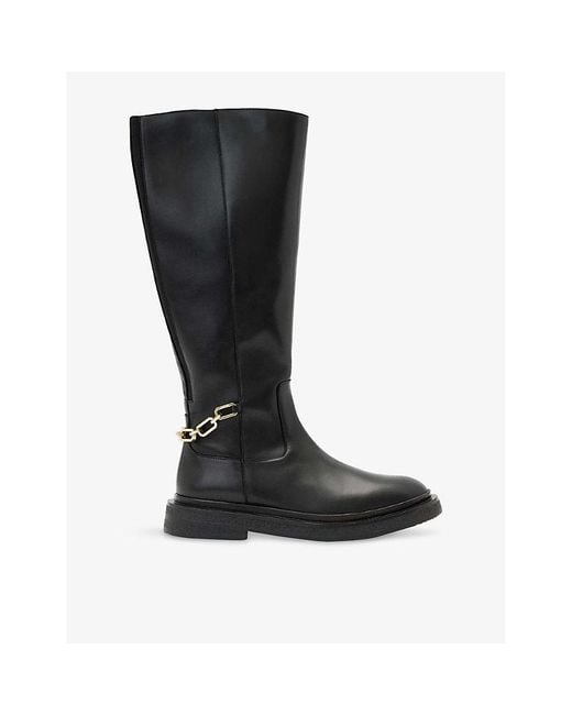 AllSaints Black Escher Chain Flat Knee-High Boots