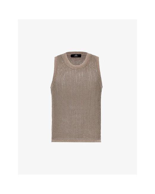 Represent Brown Sleeveless Open-knit Cotton Knitted Vest for men