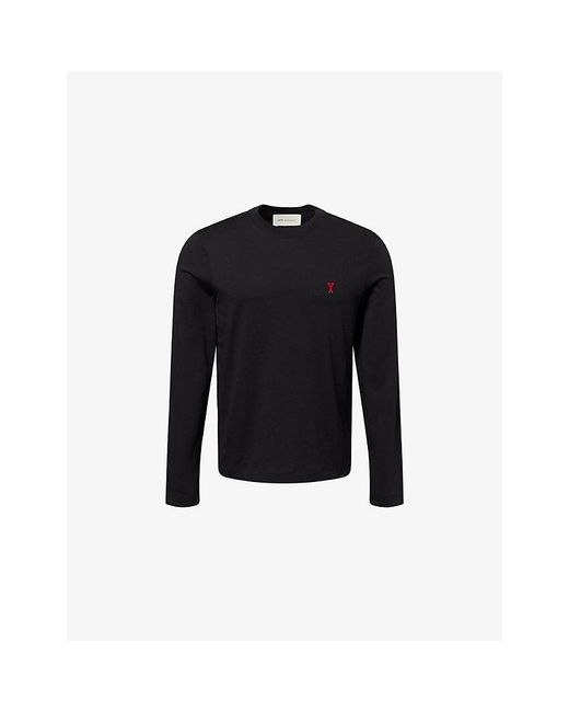AMI Black Logo-Embroidered Cotton-Jersey T-Shirt for men