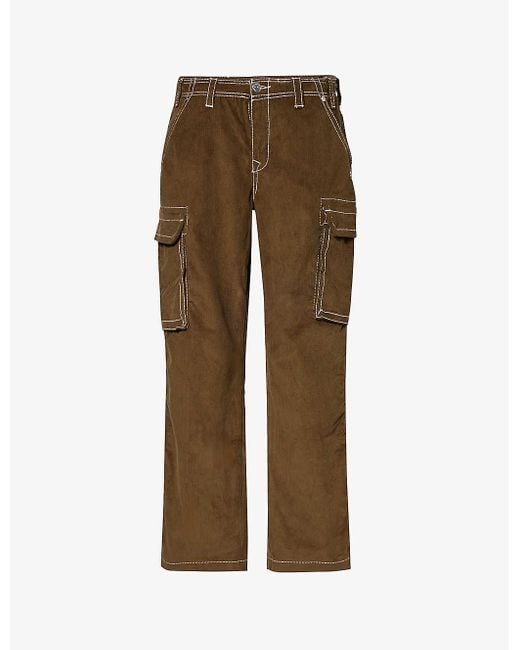 True Religion Natural Big-t Contrast-stitched Straight-leg Cotton-corduroy Trousers X for men