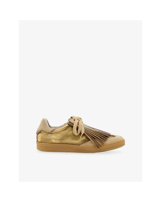 AllSaints Natural Thelma Fringed Metallic-Leather And Suede Low-Top Trainers