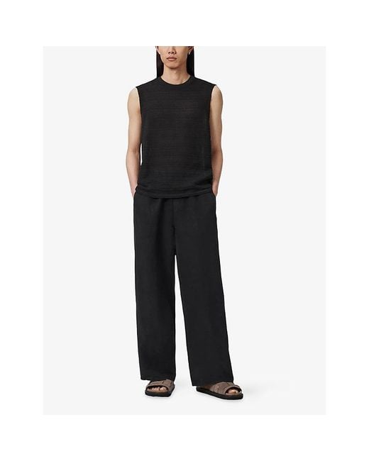 AllSaints Black Korten Elasticated-Waist Lyocell And Linen Trousers for men