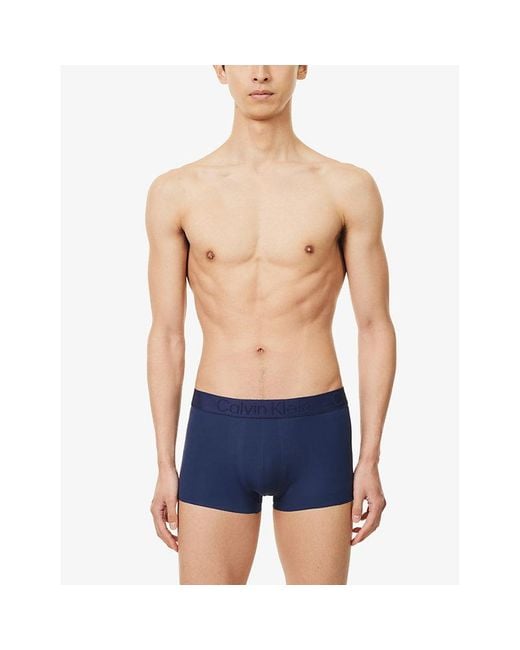 Calvin Klein Blue Branded-waistband Low-rise Stretch-woven Trunks for men