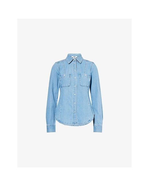 PAIGE Blue Devika Two-Buttoned-Pockets Denim And Linen Shirt