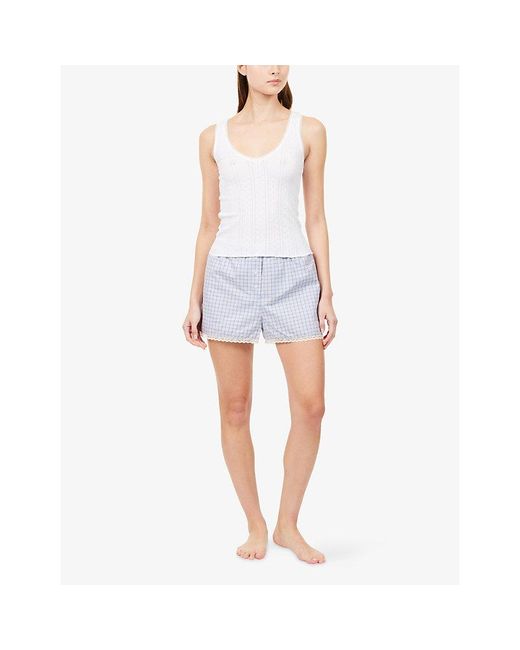 Cou Cou Intimates Blue The Boxer Check-Print Cotton-Poplin Shorts