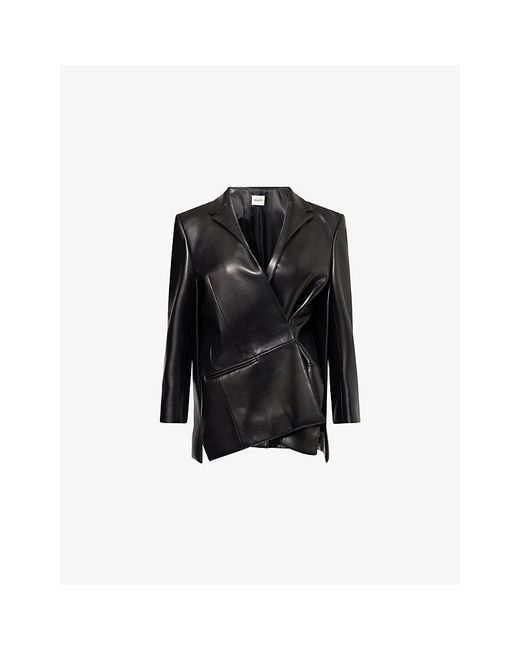 Khaite Black Palto Asymmetric Leather Jacket