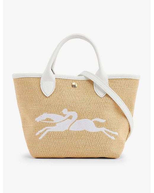 Longchamp Le Panier Logo-embroidered Straw And Leather Top-handle Bag in  White | Lyst