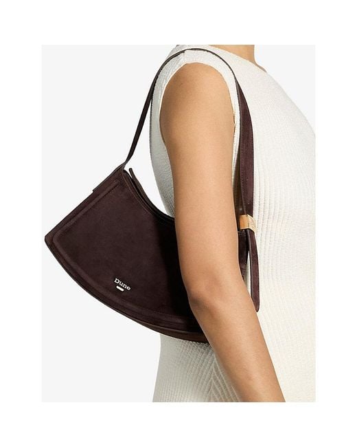 Dune Brown Dependent Curved Suede Shoulder Bag