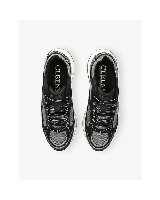 Cleens Black Pulse Runner Leather And Mesh Trainers for men