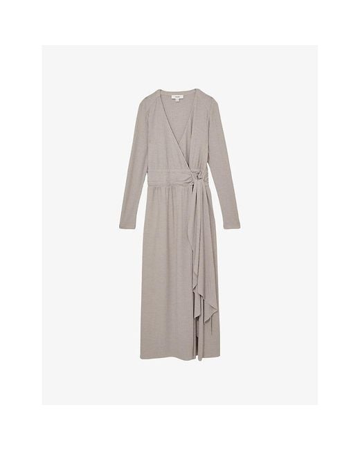 Reiss Gray Madeline Wrap-Tie Jersey Midi Dress