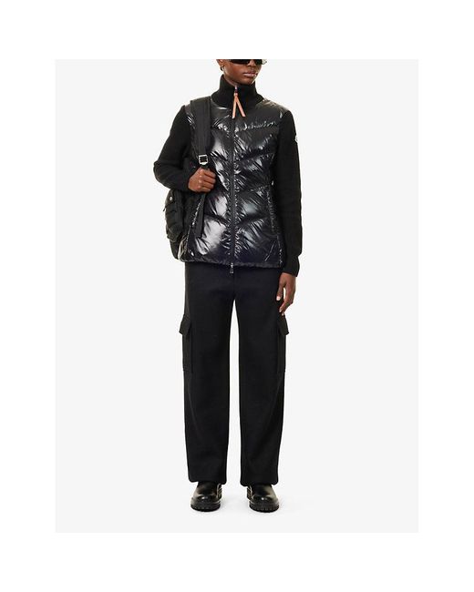 Moncler Black Knitted High-Neck Slim-Fit Shell-Down Jacket