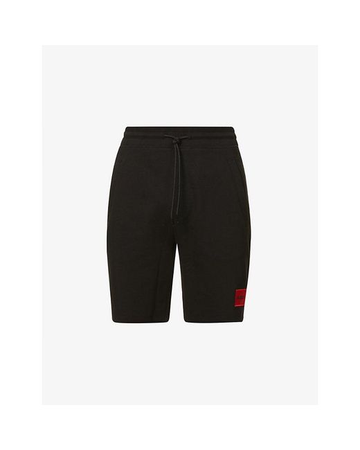 HUGO Black Logo-Patch Relaxed-Fit Cotton-Jersey Shorts for men