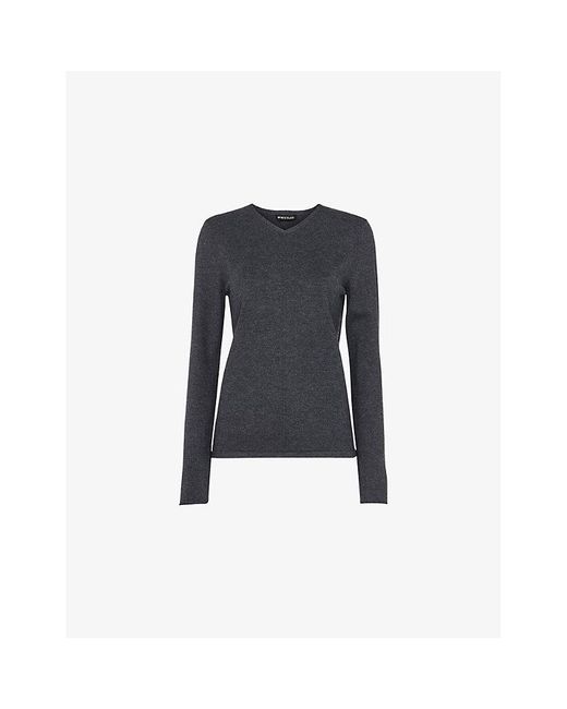 Whistles Black Mila V-Neck Cotton-Blend Jumper