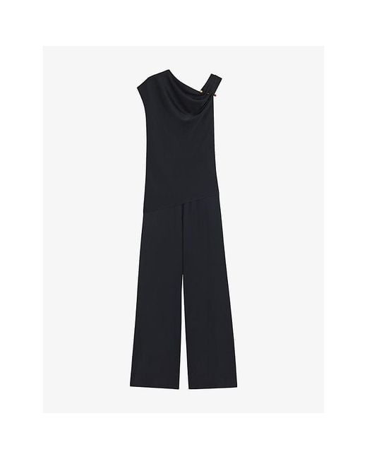 Boss Blue Gathered-Detail Straight-Leg Satin Jumpsuit