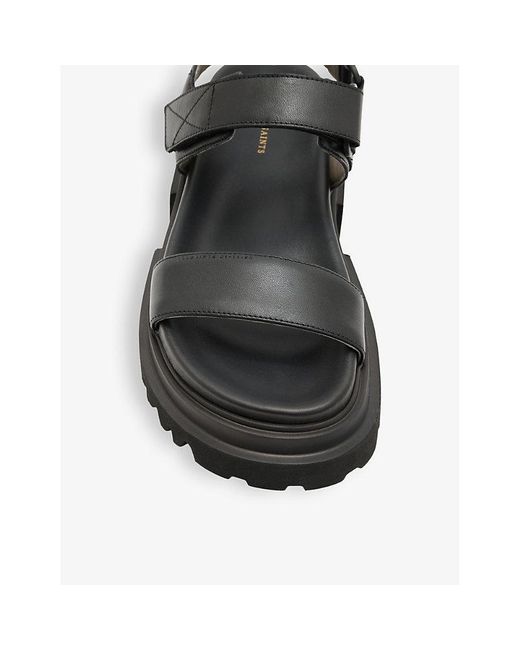 AllSaints Black Rory Brand-patch Flat Leather Sandals