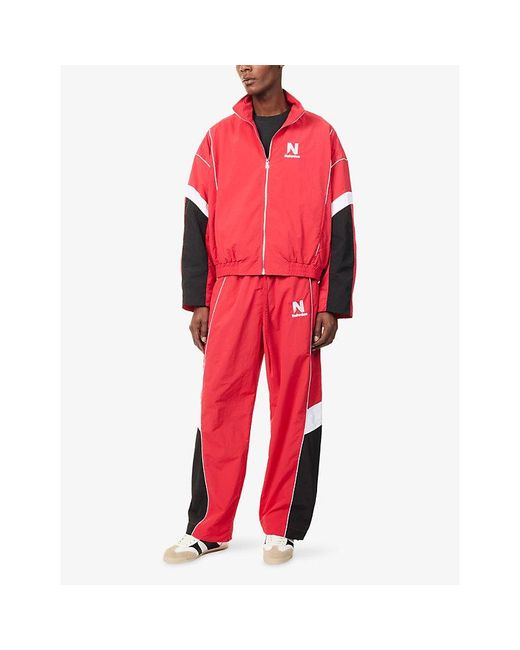 NAHMIAS Red Logo-Embroidery Nylon Track Jacket for men