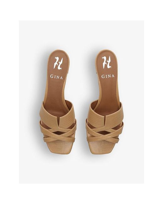 Gina Natural Square-toe Embossed-leather Sandals