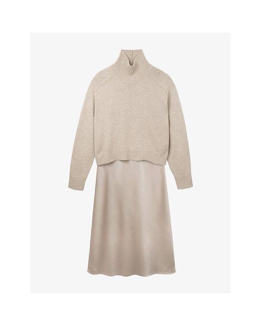 The White Company Natural Mixed Media Funnel-Neck Two-Piece Maxi Dress