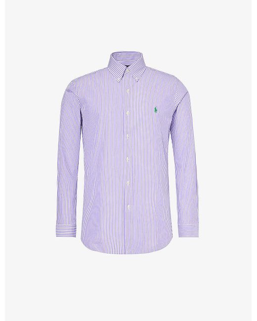 Polo Ralph Lauren Purple Logo-embroidered Stripe Stretch-cotton Shirt X for men