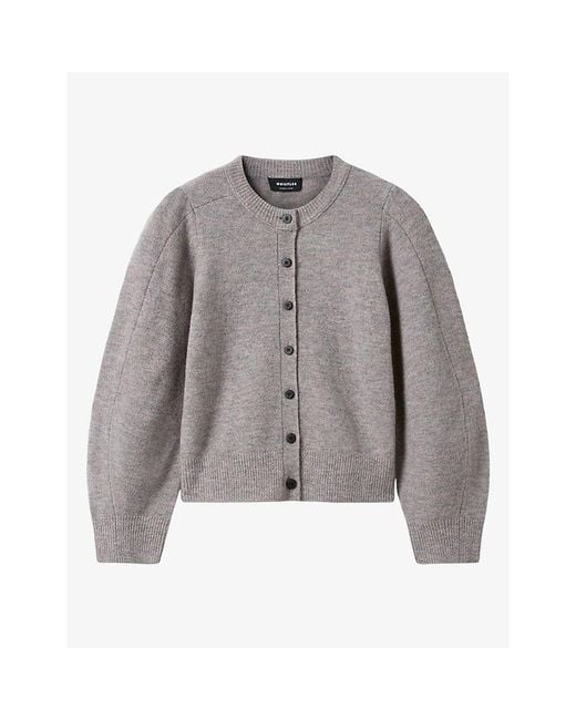 Whistles Gray Puff-Sleeved Round-Neck Wool-Blend Cardigan