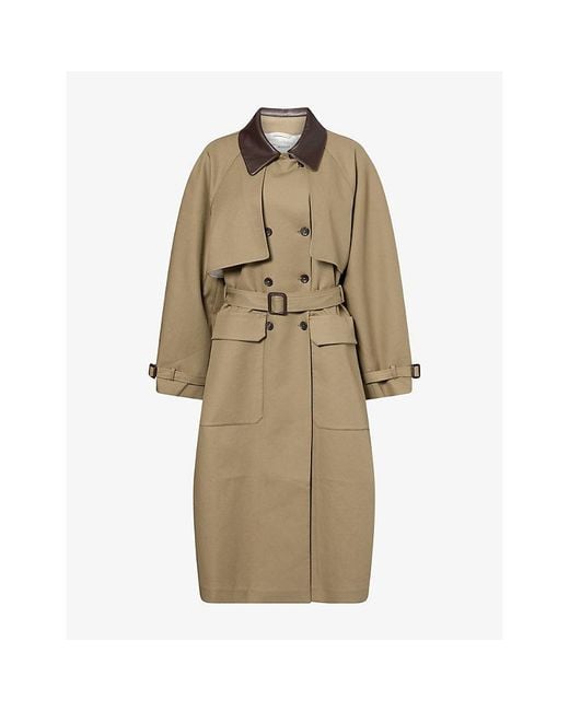 Nackiyé Natural Leather-Collar Cotton Trench Jacket