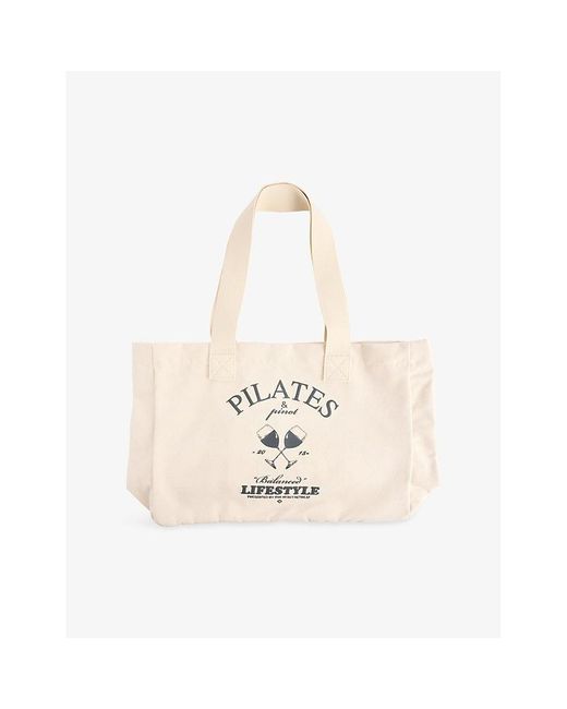 The Couture Club Natural Pilates & Pinot Large Canvas Tote Bag