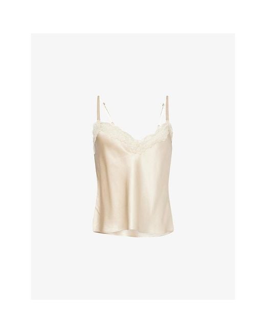 Reformation White Teddy Lace-Trim Silk Top