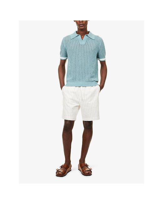 CHE Blue Asta Open-Collar Knitted Polo Top for men