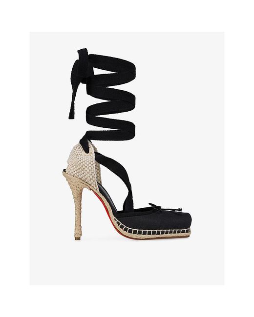 Christian Louboutin Black Cassiadrilla 100 Woven Heels