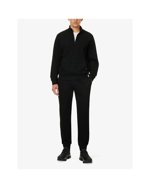 Emporio Armani Blue High-Neck Relaxed-Fit Stretch-Woven Sweatshirt for men