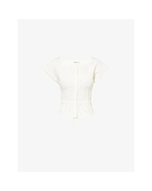 Peachy Den White Renee Square-Neck Cotton-Poplin Top