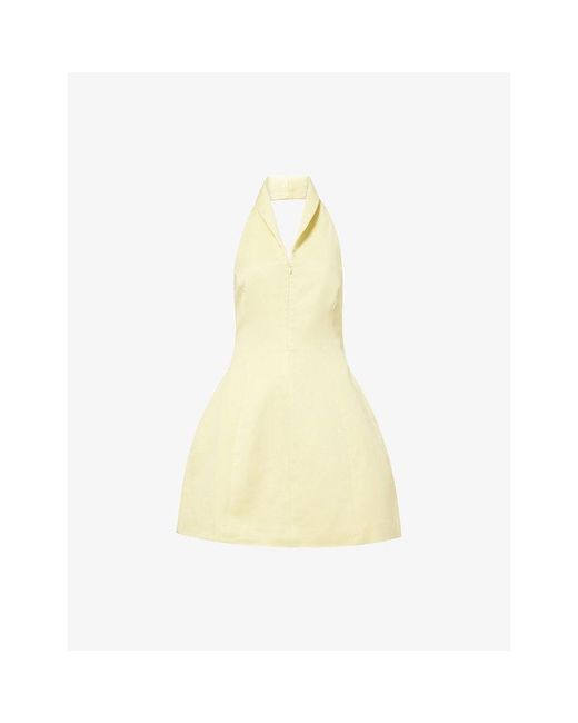 Odd Muse Yellow Zip-Collar Cotton-Blend Mini Dress