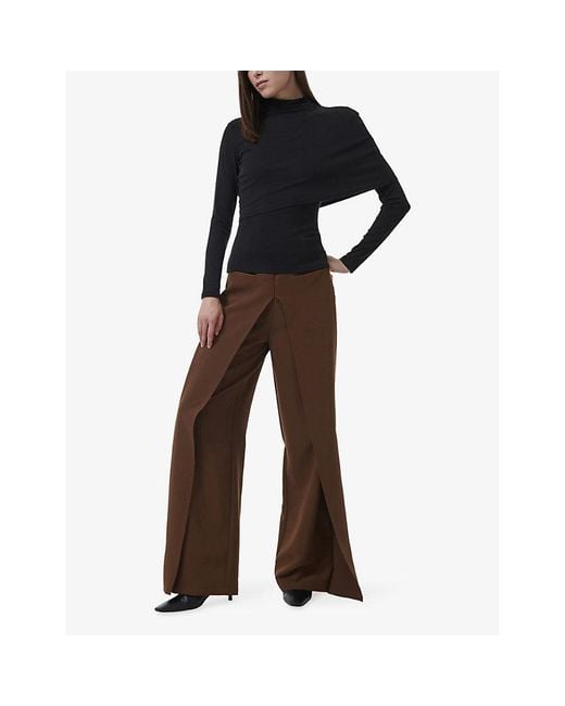 eem Black High-Neck Draped Stretch-Woven Top