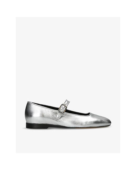 Le Monde Beryl White Mary Jane Round-toe Metallic-leather Flats