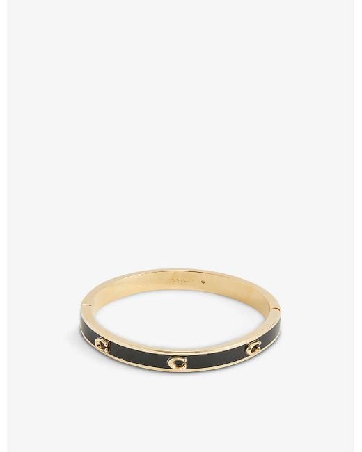 COACH pegged C Monogram Hinged Enamel And Brass Bangle in White | Lyst