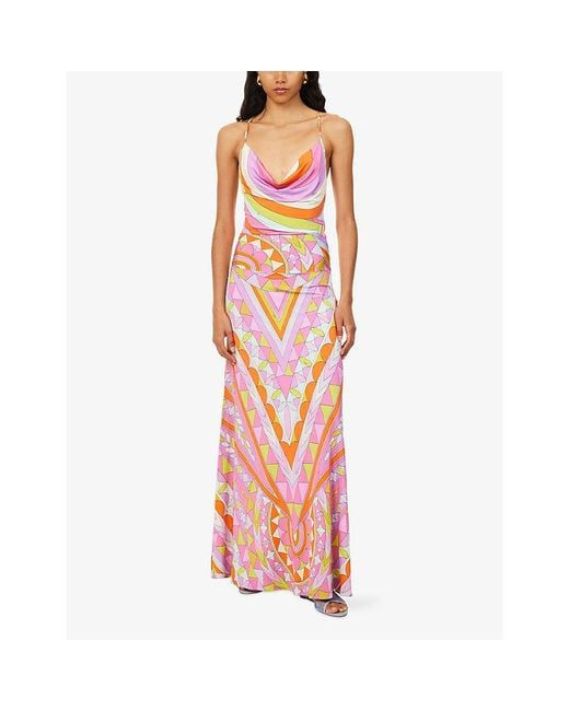 Emilio Pucci Pink Printed Satin-Jersey Maxi Skirt