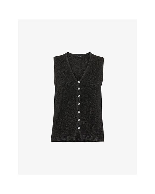 Whistles Black V-Neck Sparkle-Knit Vest