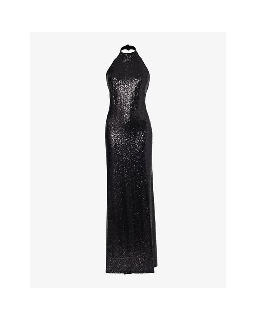 Ralph Lauren Black Sequin-embellished Halter-neck Stretch-woven Gown