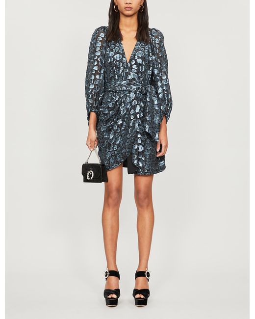 Ba&sh Blue Ginger Metallic Leopard-print Silk-blend Dress