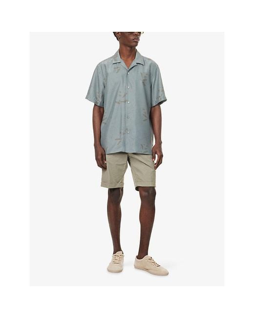 Corneliani Gray Floral-Print Short-Sleeve Silk Shirt for men