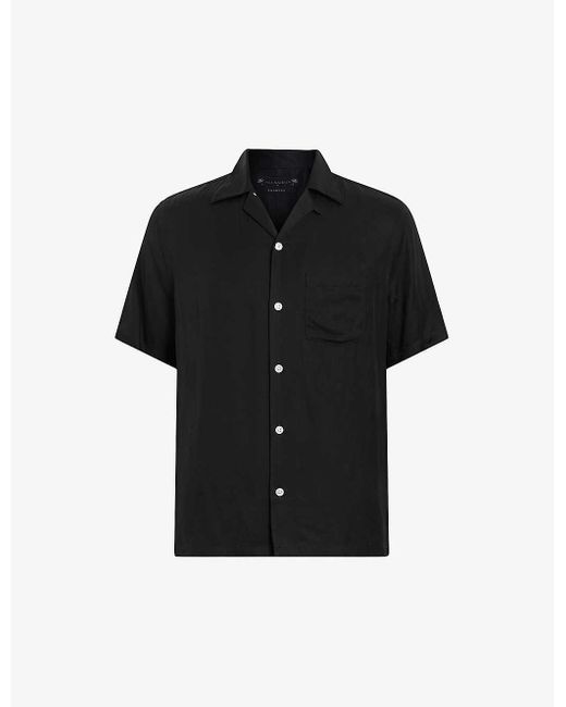 AllSaints Black Sunsmirk Embroidered-print Relaxed-fit Woven Shirt for men