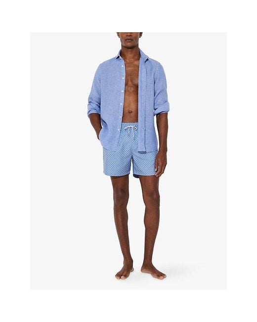 Reiss Blue Orient Geometric-Print Swim Shorts for men