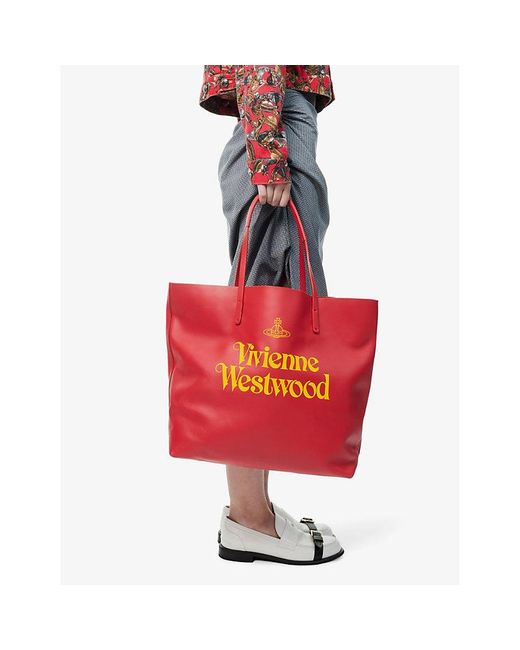 Vivienne Westwood Red Studio Shopper Leather Tote Bag
