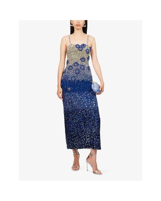 La Fuori Blue Sapphire Stardust Sequinned Midi Dress